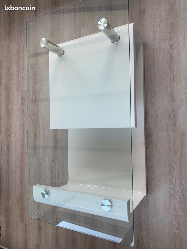 Table basse blanche plateau verre (image 1)