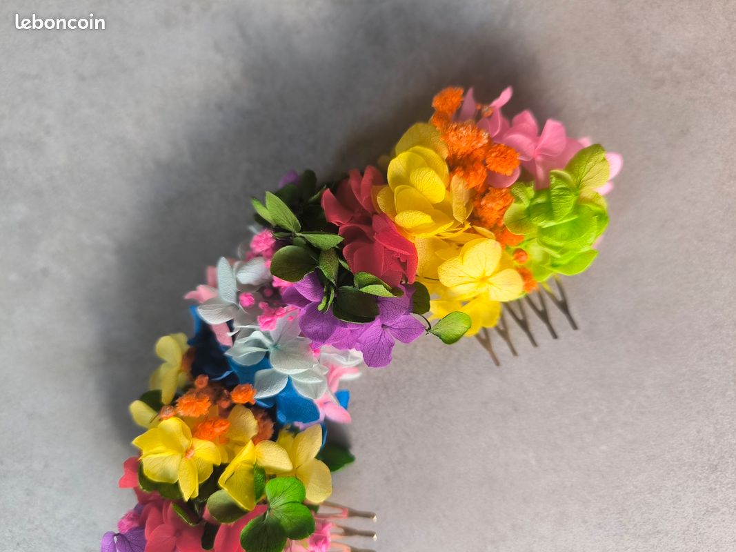 Peigne pince chignon multicolore fleurs bohème nature chic champêtre mariage mariée multicolore (image 3)