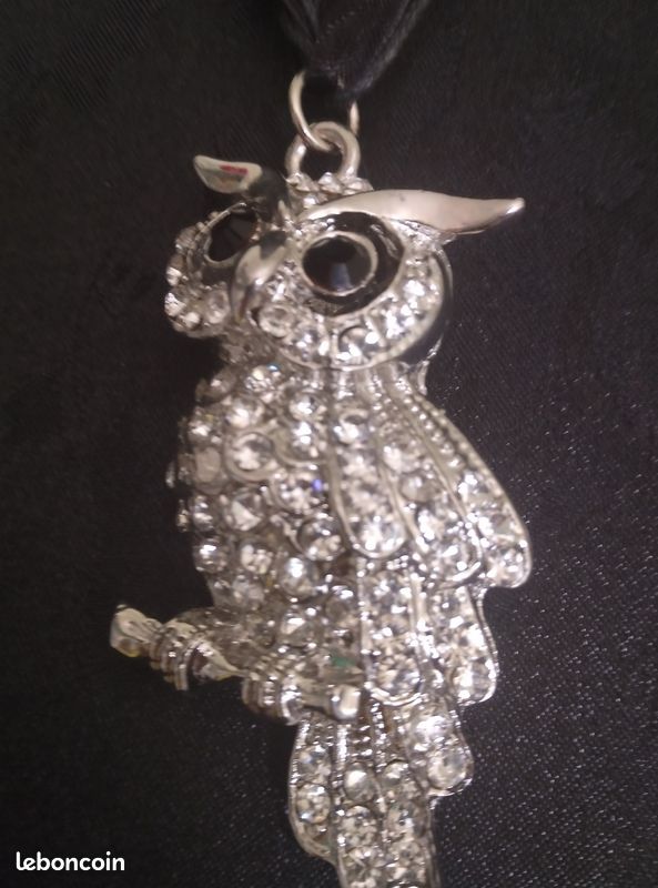 Pendentif hibou acier avec brillants (image 2)