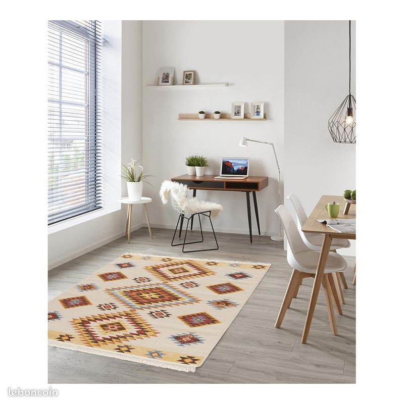 Tapis plat ethnique avec franges Dayton Beige 120x170 (image 2)