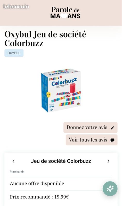 Jeu de société loto des couleurs oxybul colorbuzz (image 1)
