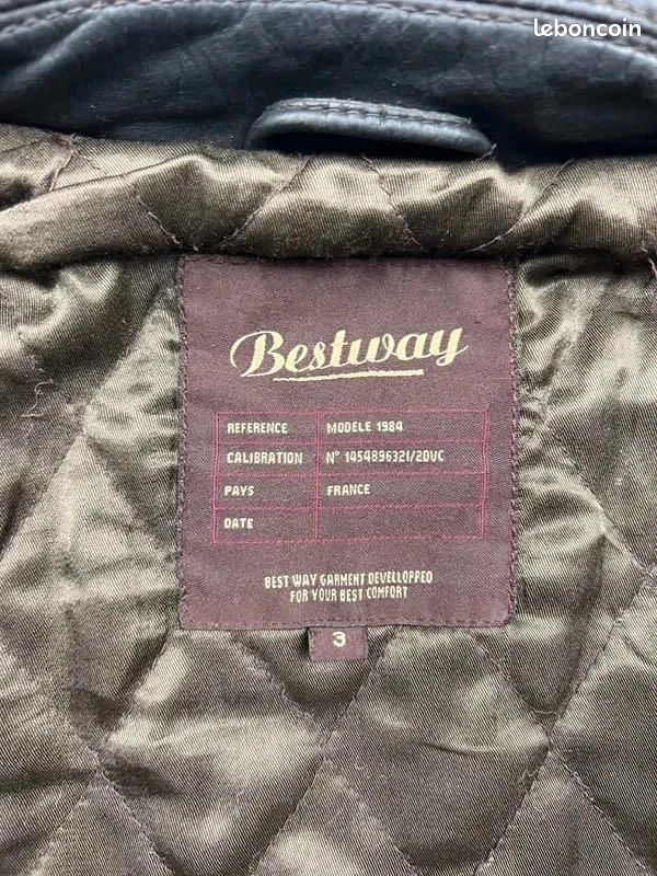 Blouson cuir vintage Bestway marron foncé poches inclinés taille L homme (image 13)