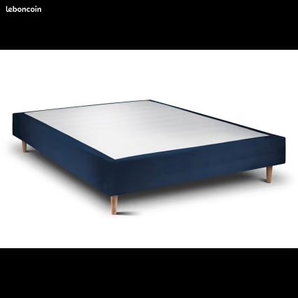 Sommier tapissier 160 × 200 cm en velours bleu océan (image 1)