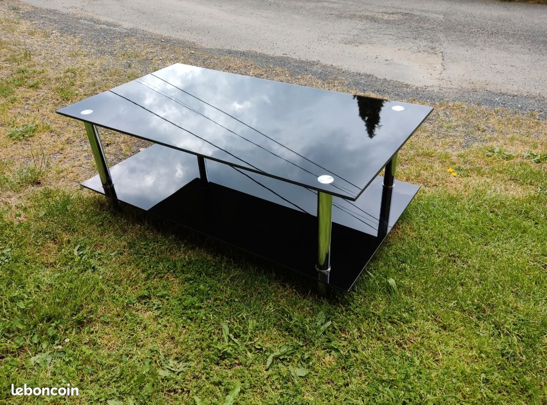 Table basse verre noir et chrome (image 1)