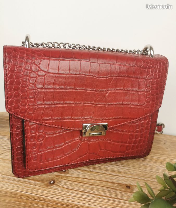 Sac bandoulière imprimé peau de crocodile rouge bordeaux, sac à main en similicuir crocodile rouge - France