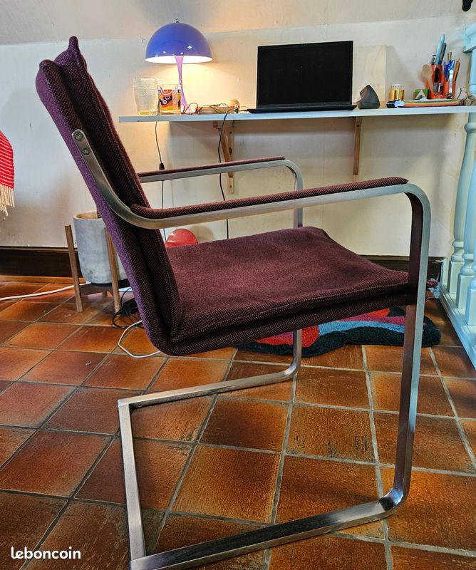 Fauteuil a accoudoirs, tissu et chrome, violet (image 6)