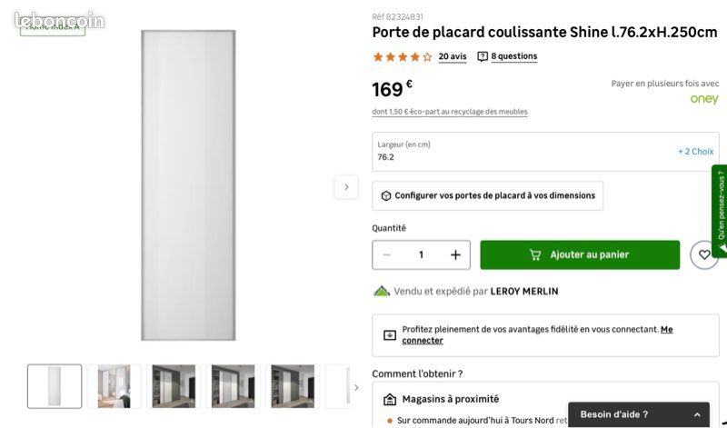 2 Portes de placard coulissantes SPACEO Leroy-Merlin l.76,2xH250cm (image 3)
