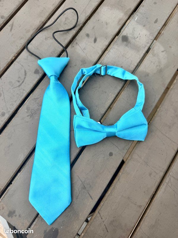 Cravate enfant et noeud papillon adulte assortis réglable bleus turquoise (image 1)