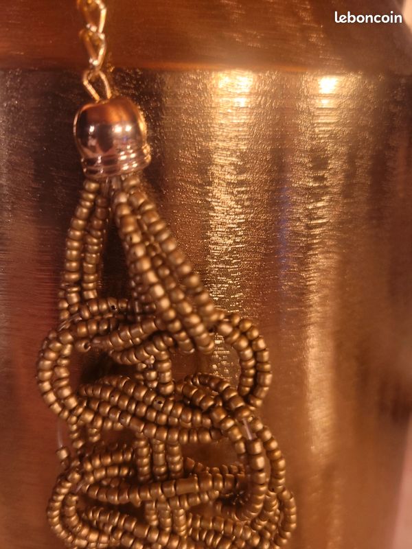 Collier Perles Vintage Couleur Bronze Doré - Fermoir Sécurisé - Parfait état