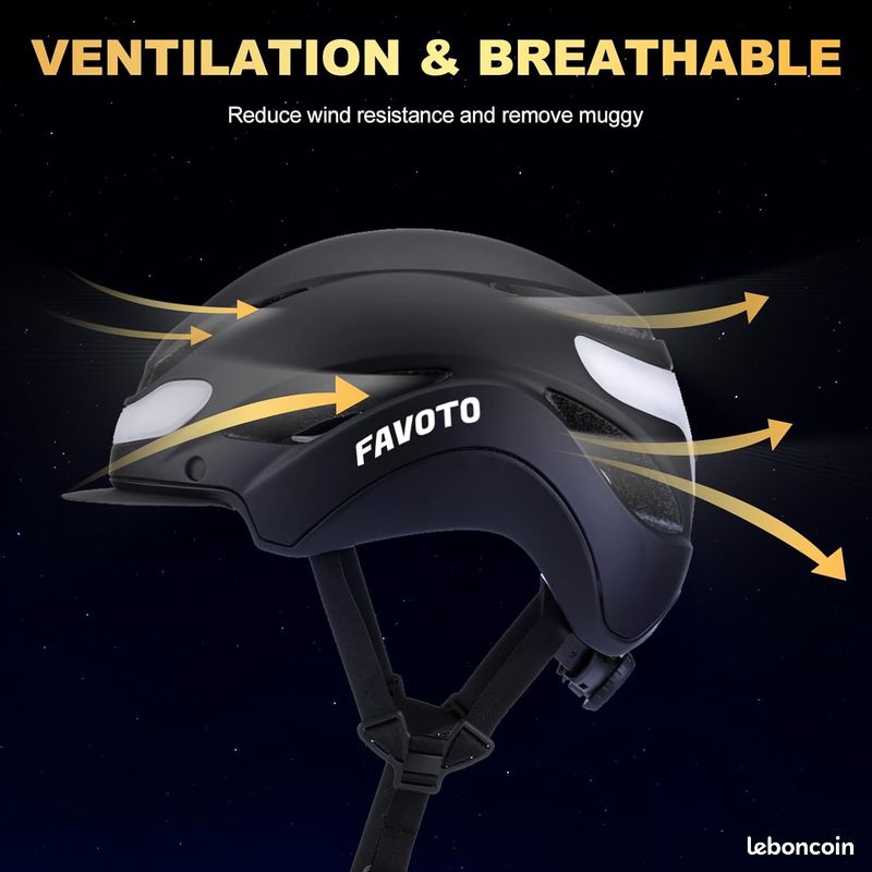 Casque Vélo Favoto Avec Lumière - LED Avant/arrière, Réglable 57-61cm - Visière Amovible