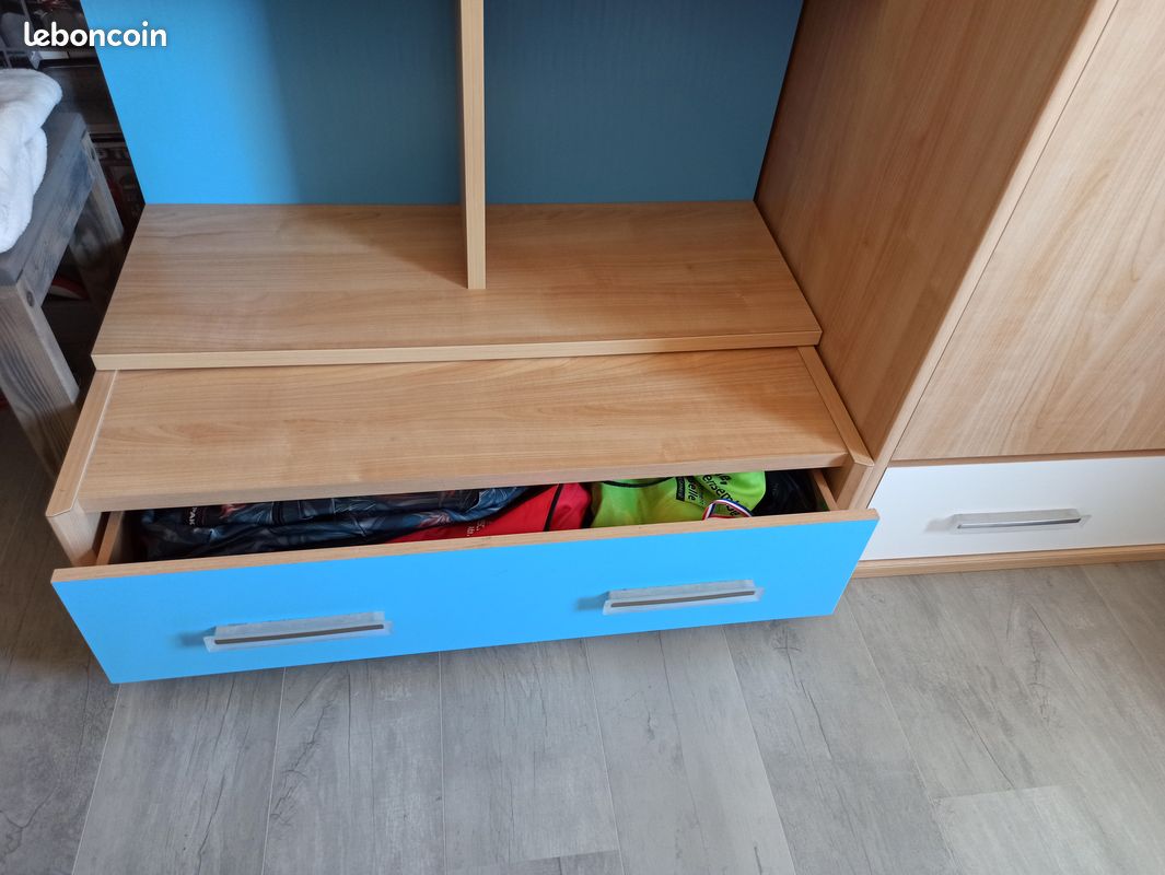 Bibliothèque Gautier chambre enfant ou ado faces avec un fond de couleur interchangeable (Bleu ou Fushia) (image 2)