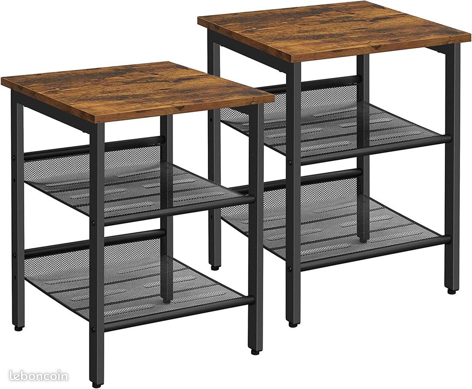 Tables de Cheve, Lot de 2 Tables, avec étagères grillagées réglables, pour Salon, Chambre, (image 1)