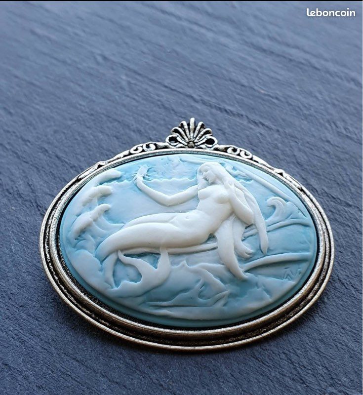 Broche Vintage Unique Faite Main - Argent Et Sapèque - Plume, Turquoise, Agate