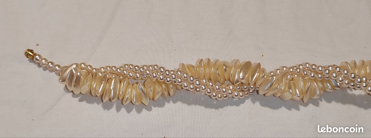 Joli collier vintage en perles torsadé et perles pastel nacré (image 7)