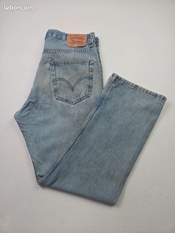 Jean Levi's 505 bleu taille W34 coupe droite vintage dirty thrashed (T287) (image 1)