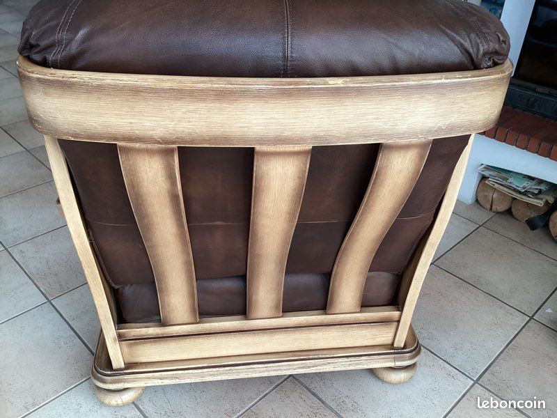 Fauteuil Vintage en cuir et chêne (image 3)