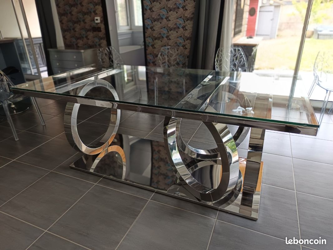 Table design salle à manger métal et verre (image 3)
