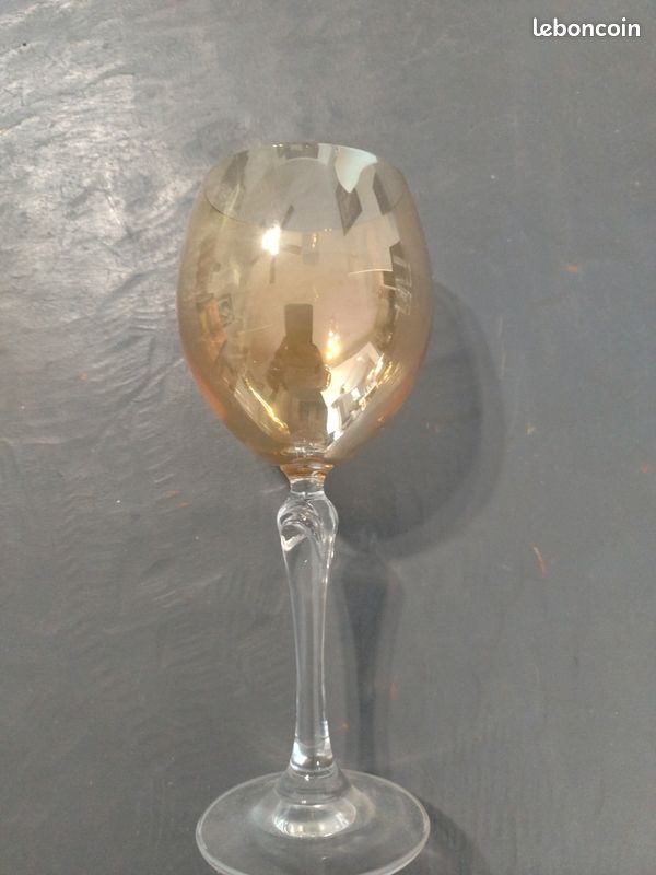 5 verre vin christal Ambre/doré avec pied torsadé (image 1)