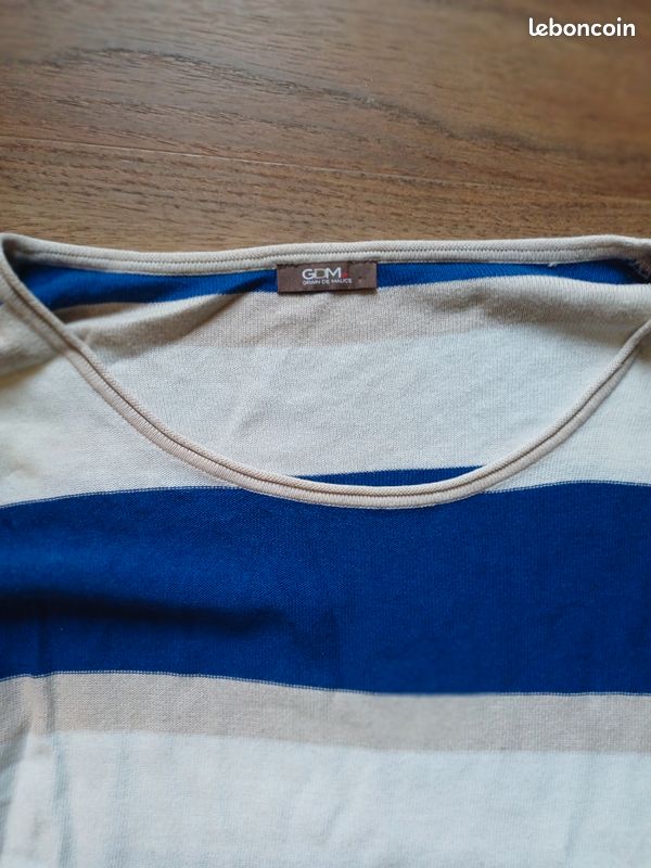 Pull bleu/crème/marron clair (image 2)