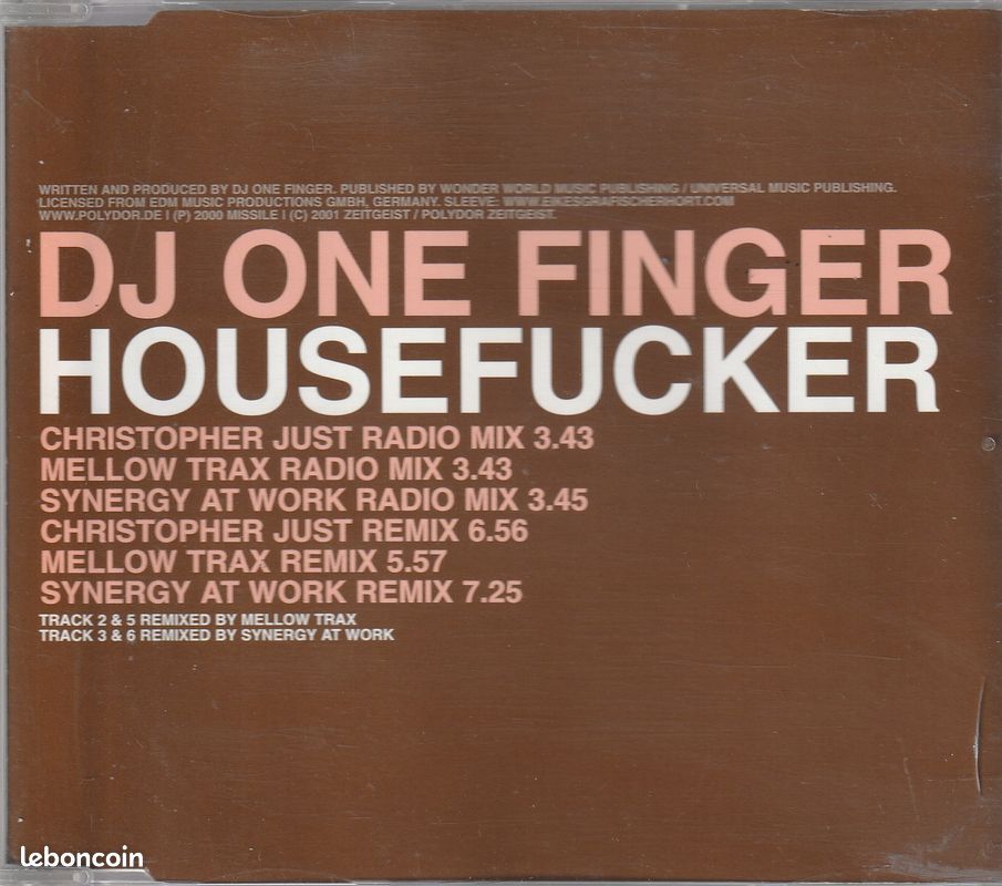Maxi single CD DJ One Finger "Housefucker" (image 1)