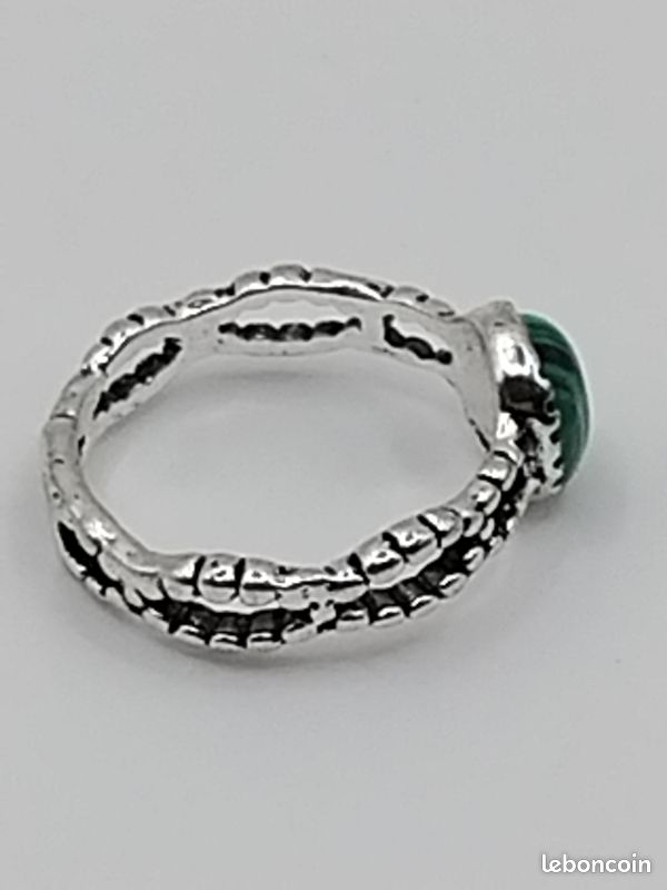 Bague Fantaisie Femme Acier Argenté - Pierre Verte 10mm - Taille 56 - Strass