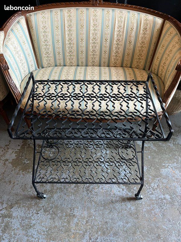Desserte Roulante Fer Forgé Porte Plantes Table Bar Vintage à Roulettes (image 1)