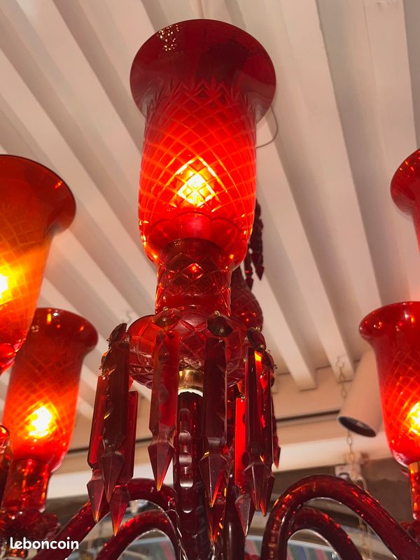 Ancien Lustre Rouge en verre (image 5)