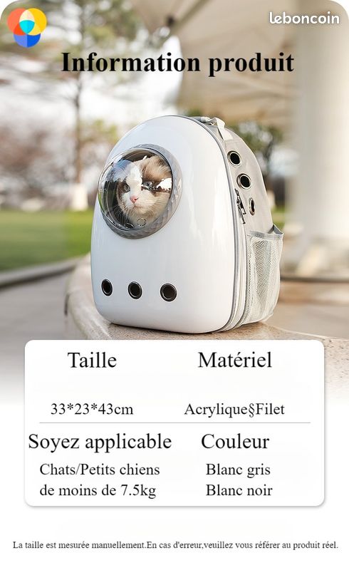 Sac à Dos pour Chat avec Hublot, Sac de Transport Capsule Spatiale pour Animaux, Respirant & Ventilé pour Un Transport Sécurisé, Sac à Dos Portable pour Chatons, Chiots & Petits Animaux (image 2)