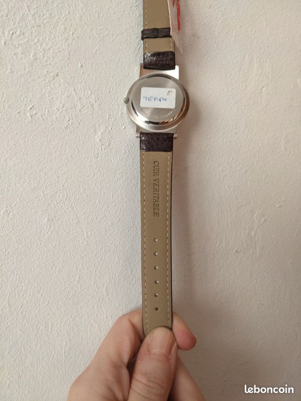 Montre Neuve avec étiquette made in France cuir véritable genuine leather bracelet marron 3 6 9 12 e (image 6)