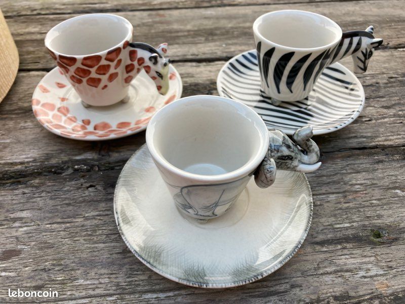 Coffret 6 Tasses à Café 10 Cl Porcelaine Rétro Jungle Noir – Élégance Vintage Pour Vos Pauses