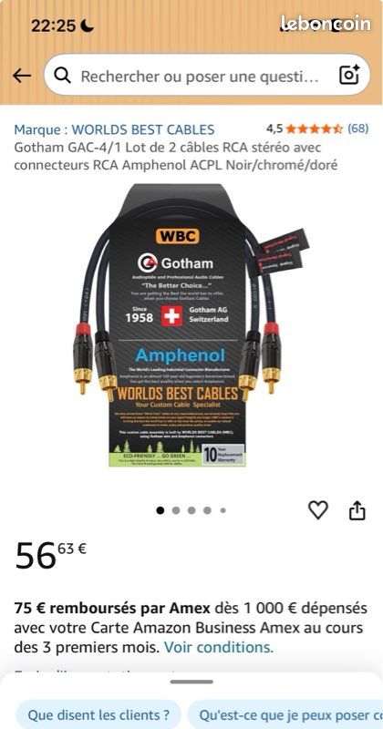 Câble de modulation RCA Gotham GAC-4/1 – Connecteurs Eminence – 25 cm (image 4)