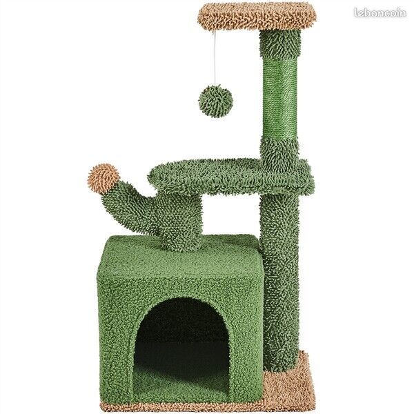 Arbre à Chat Griffoir 74 cm Vert/Brun avec Perchoir Cachette Grattoir en Sisal (image 3)
