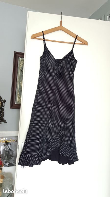 Robe Rockabilly Blanche Et Noire à Pois - Taille S, Manches Courtes, Neuve Sans étiquettes