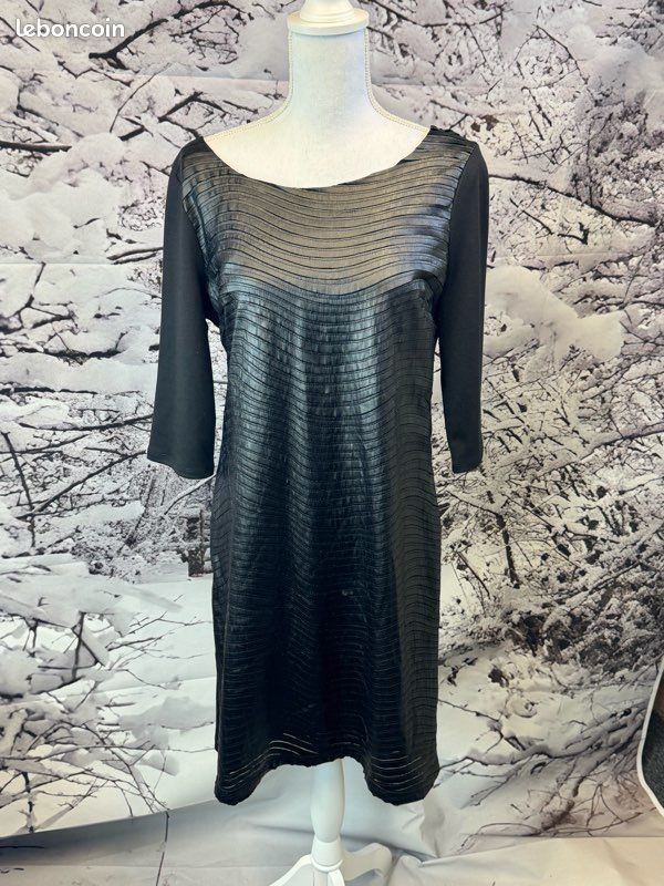 Robe Femme Moulante Jacqueline Riu T42 - Longueur Genou, Multicolore Sur Fond Noir, Occasion Très Bon état
