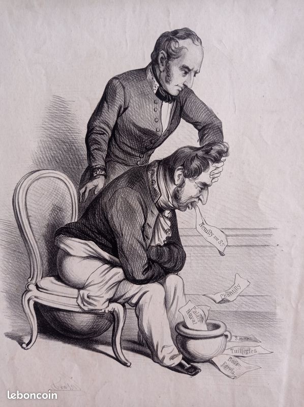 Gravure ancienne "Les suites d'un banquet" caricatures Louis-Philippe et Guizot 1848 (image 5)