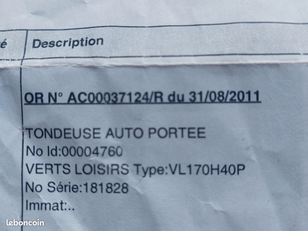 Tondeuse auto portée Verts Loisirs pour pièces détachées (image 5)