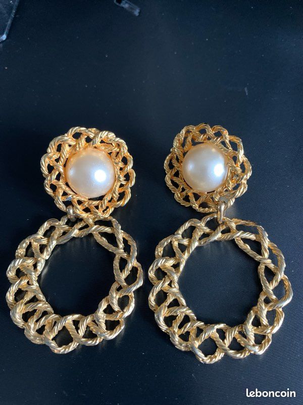 Boucles D'oreilles Vintage Clips Or Et Perles Nacrées - Bijou Ancien - Réf. 5004
