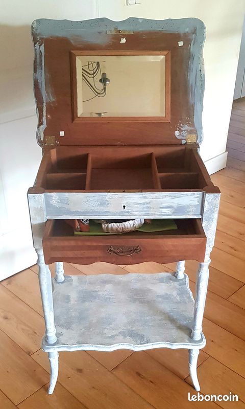 Coiffeuse couturière ancienne bois peint 2 tiroirs miroir (image 4)