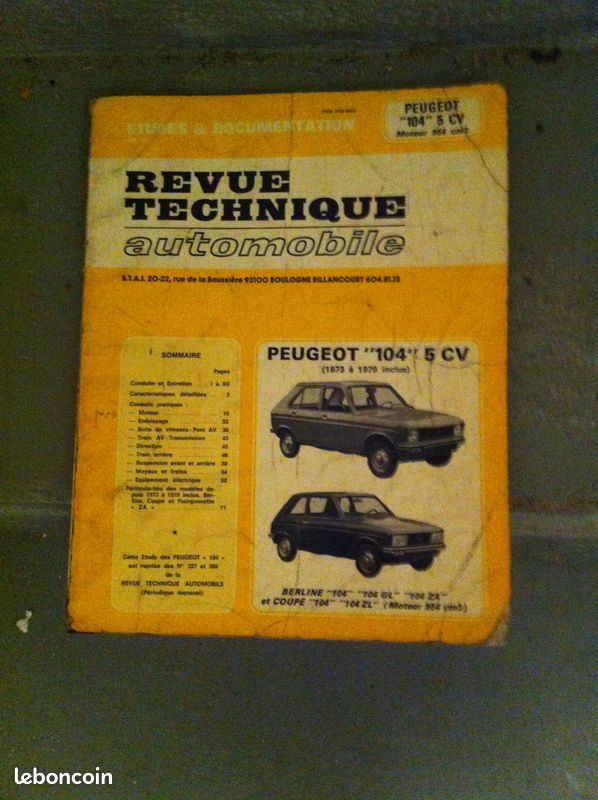 Revue technique peugeot 104 5cv et 6cv (image 2)