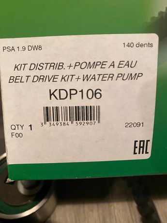 Kit distribution pompe a eau 1.9 dw8