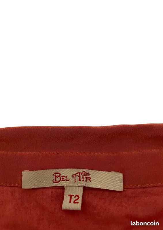Jupe BEL AIR Adna en soie corail – Taille 2 – Coupe portefeuille plissée (image 4)