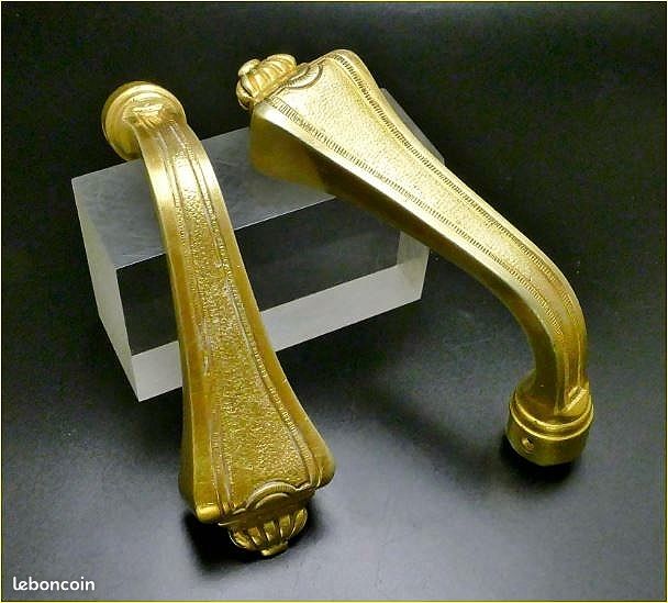 Paire De Poignées De Porte En Laiton Massif – Doré – Neuves