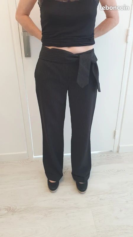 Pantalon noir rayé blanc gris Sinéquanone taille 34 Vêtements