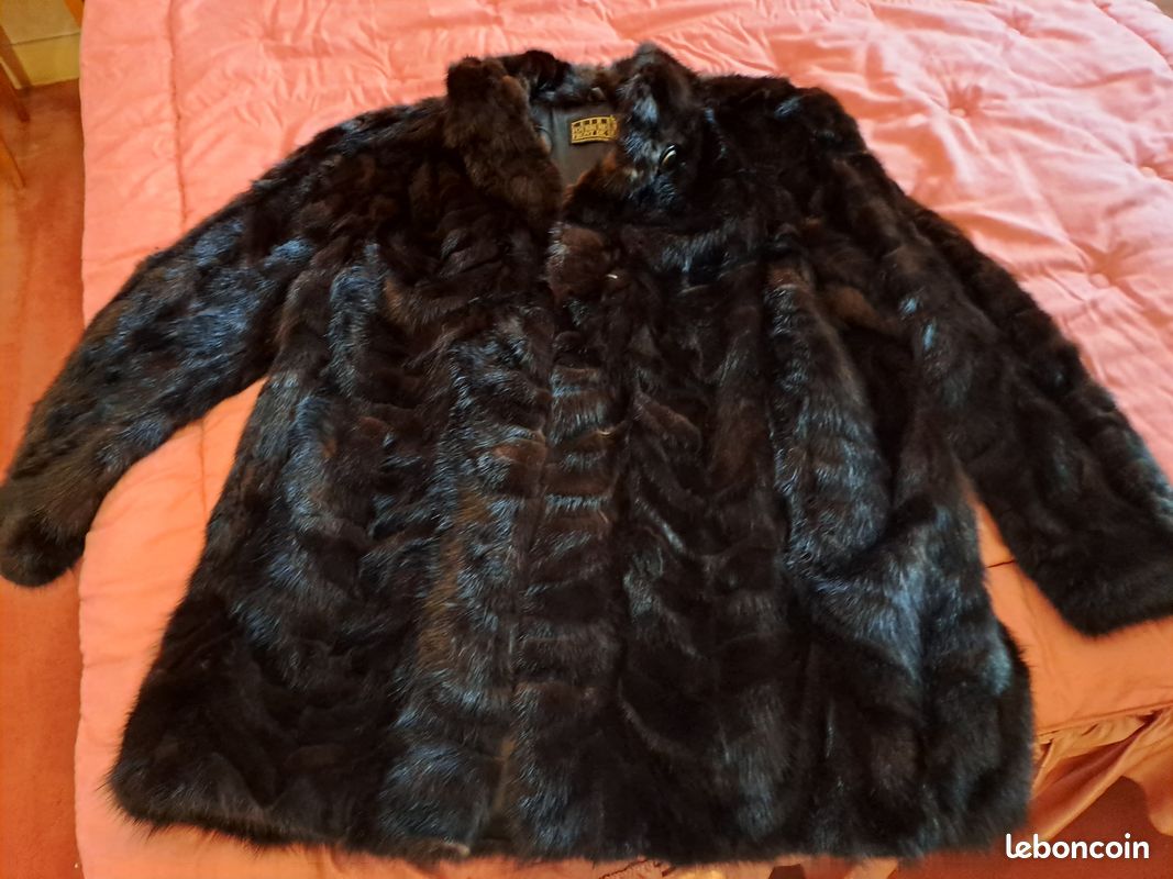 Manteau En Fourrure Véritable Vison Noir - Taille S - Vintage Occasion Très Bon état