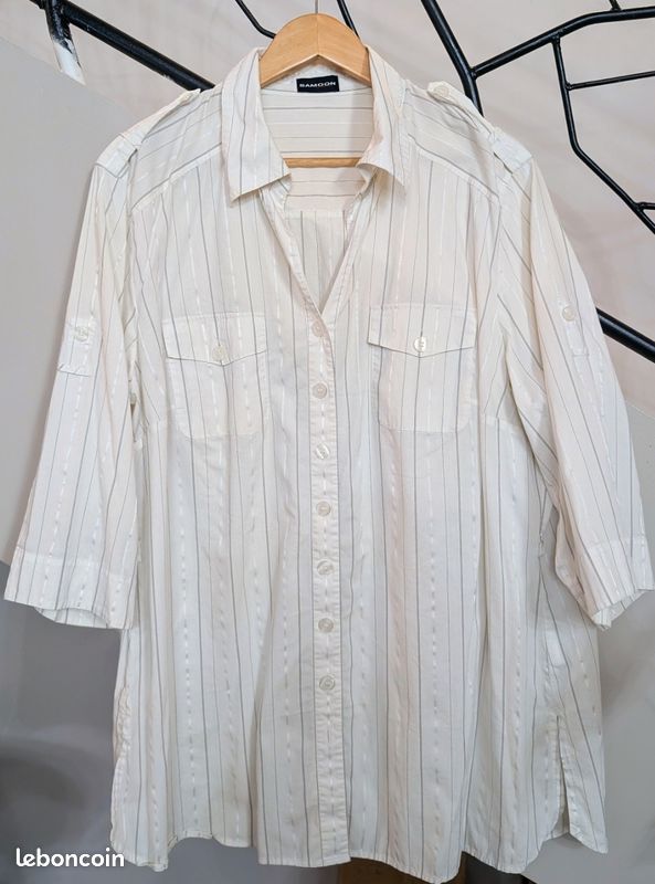 Chemise blanche à fines rayures argentées T50 (image 1)