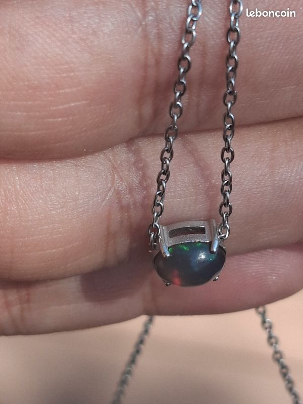 Collier acier inoxydable avec opale coulissante noire/verte de 8x5mm éthiopienne (image 11)