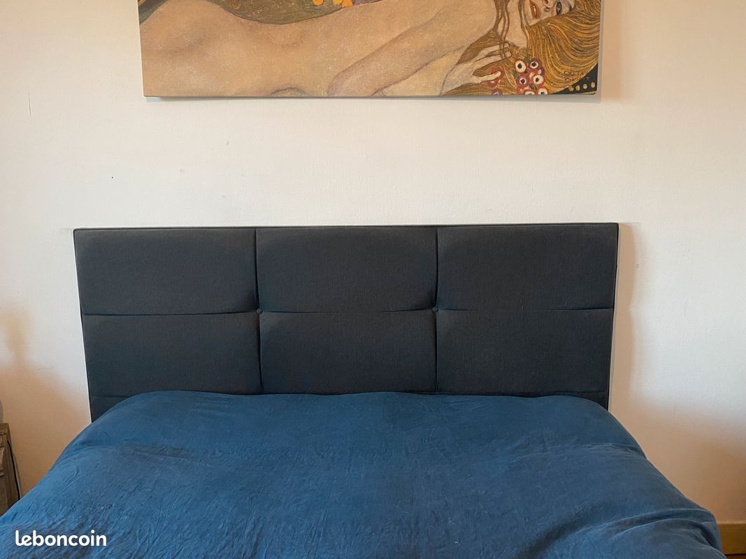Sommier + tête de lit capitonés en tissu gris anthracite (image 5)