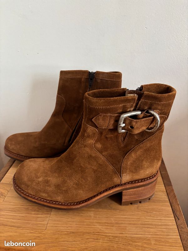 Bottes Free Lance Cuir Verni Et Daim Marron - Taille 36, Très Bon état, Talon 2-7cm