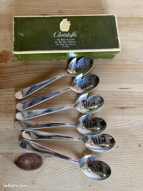 Lot De 6 Cuillères à Melon Ou à Huîtres Christofle, Modèle Dax, Métal Argenté, Finition Brillante