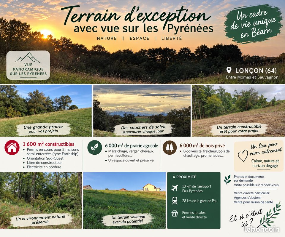 Terrain constructible avec prairie et bois · à Lonçon · 85 000 €